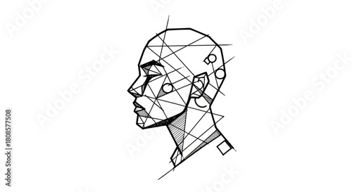 Geometric profile illustration showcasing a modern artistic conceptualization of a human head