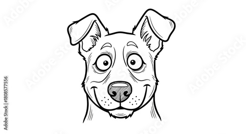 Cartoon dog head with detailed line art showcasing a friendly and cheerful expression