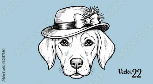 Elegant canine portrait: A refined dog with a decorative hat on a pastel backdrop