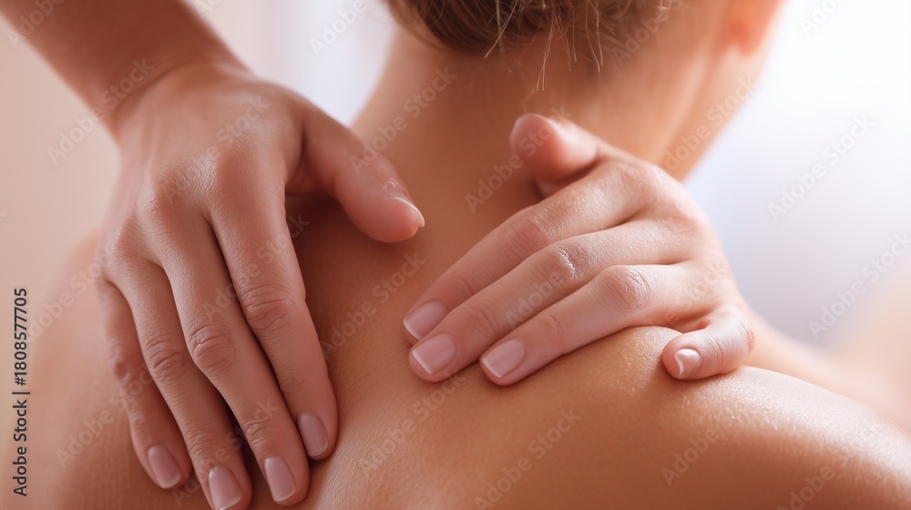 Fototapeta premium Close therapist hands performing back massage with only hands visible