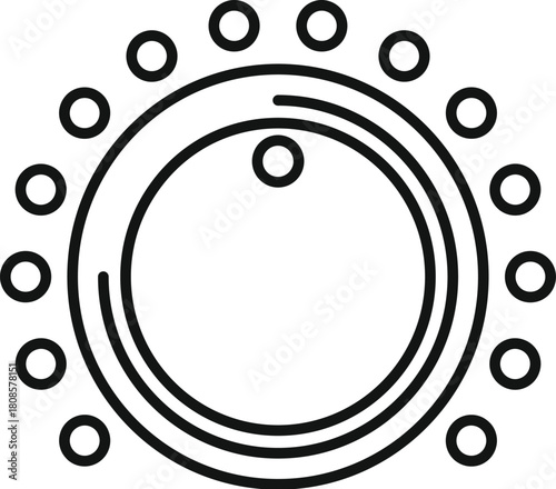 Circular control knob with surrounding dots representing increasing or decreasing volume or intensity levels