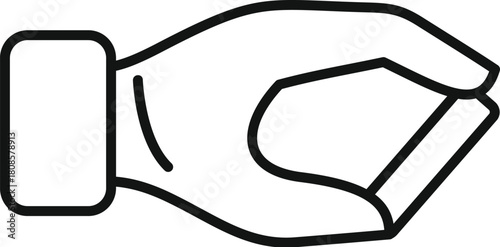 Hand holding a small card, simple black line icon isolated on white