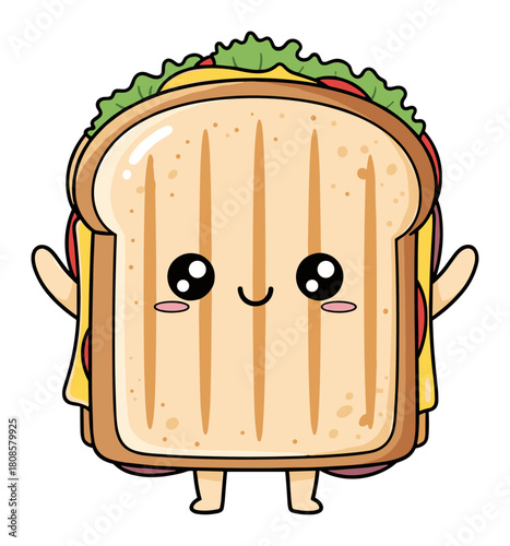 Adorable toasted sandwich character, a kawaii grilled cheese delight art vector