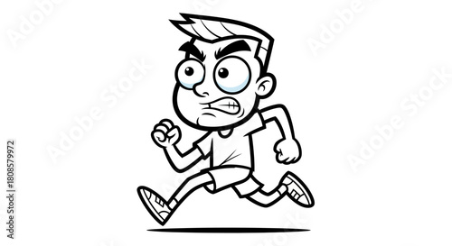 Cartoon illustration of an determined character running energetically with a furious expression