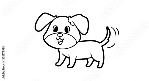 Adorable cartoon puppy illustration with wagging tail, perfect for children's books and animations
