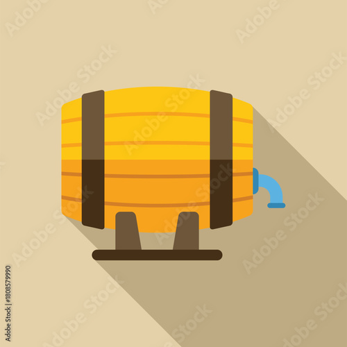 Wooden beer barrel standing on a support with a tap, brewing fresh craft beer, in flat design style