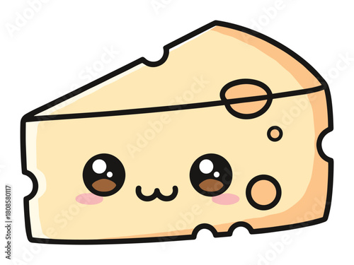 Adorable kawaii cheese slice illustration, a whimsical dairy delight vector