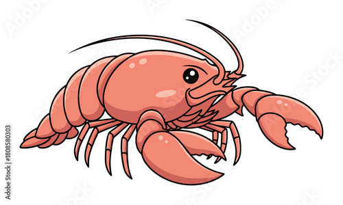 Adorable crayfish art, cheerful aquatic crustacean character vector