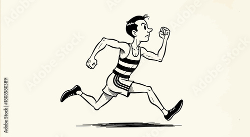 Vintage athletic illustration of a runner striving for victory in black and white classic style