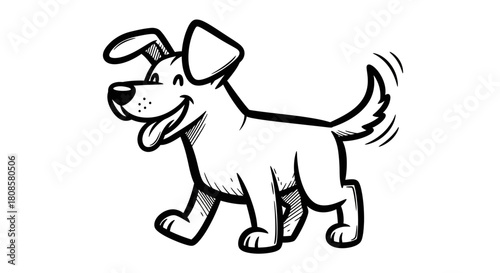 Playful canine character prancing happily with expressive tail wagging illustration
