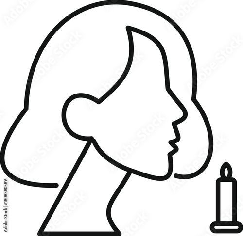 Line art drawing of a woman gently blowing out a candle, symbolizing relaxation, mindfulness, or a peaceful ritual