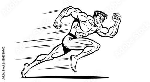 Dynamic illustration of a muscular man sprinting with an expression of fierce determination
