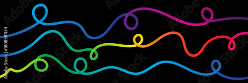 Abstract Color Lines.  Gradient Continuous Line on Black Background. Vector Wave Shape and Curve 3D Graphic Elements