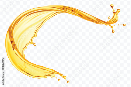 realistic fresh liquid honey or oil splash in curve style isolated on transparent background