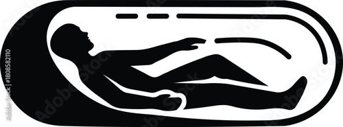 Vector person lying inside a futuristic capsule or pod, symbolizing isolation, recovery, or advanced medical technology