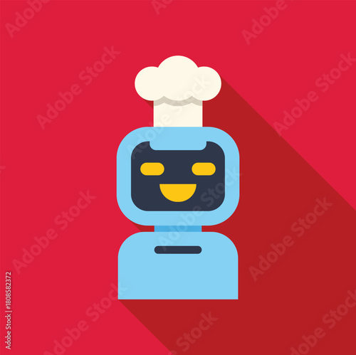 Friendly smiling robot chef wearing a chef hat, suggesting automation in the food industry