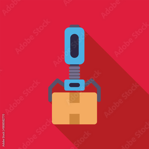 Modern robotic arm lifting a cardboard box, symbolizing automation and efficiency in a warehouse environment