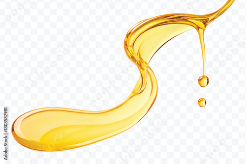 realistic fresh liquid honey or oil splash in curve style isolated on transparent background