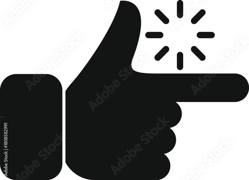 Black silhouette of a hand pointing with a loading icon, symbolizing interaction and processing