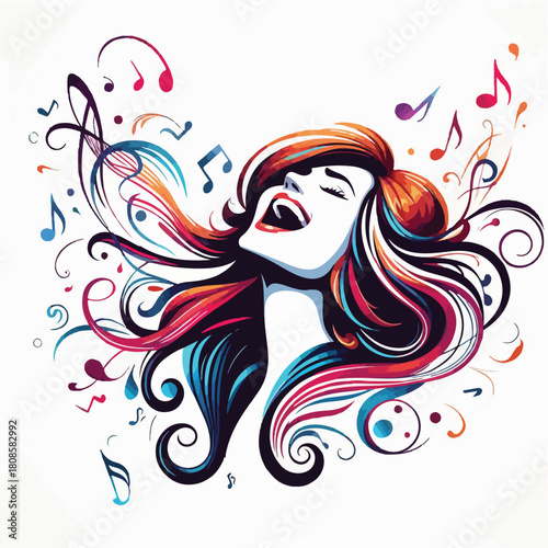 vector image of a woman singing on a white background