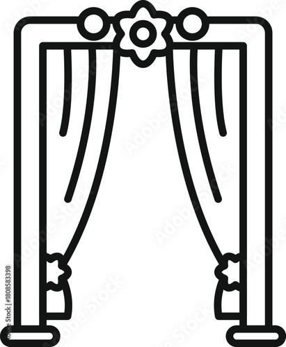 Floral ornaments and elegant curtains decorating a wedding arch, creating a romantic atmosphere