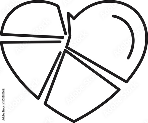 Line art vector illustration of a heart shaped pie chart, symbolizing love for data analysis