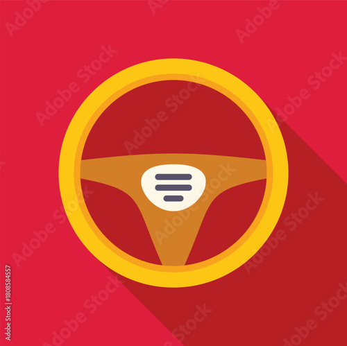 Car steering wheel on red background, symbolizing driving, transportation, and the automotive industry