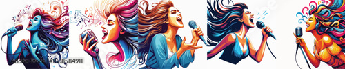 vector image of a woman singing on a white background