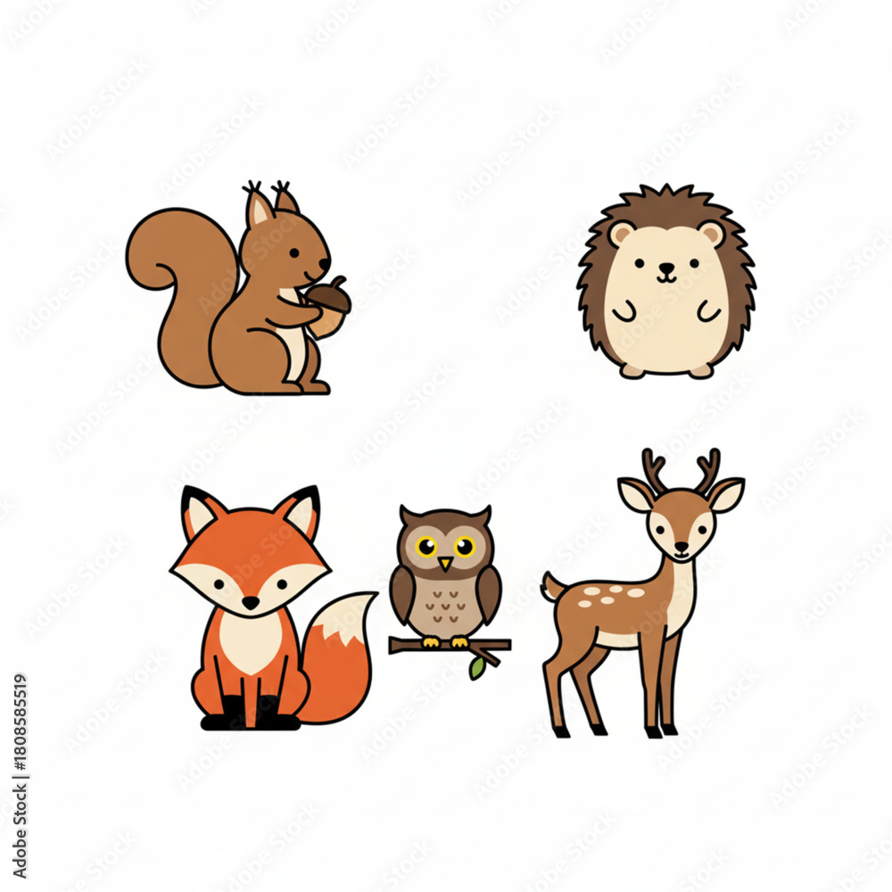 Fototapeta premium Charming set of adorable woodland creatures for children's design