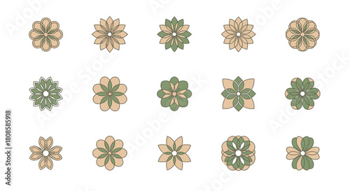 Assortment of delicate floral designs in soothing earth tones, ideal for botanical themes