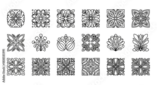 Collection of hand-drawn ornamental patterns, decorative floral illustrations, elegant line work
