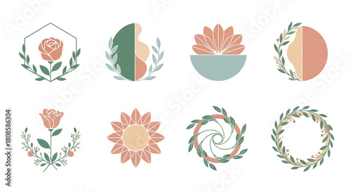 Aesthetic botanical illustrations showcase diverse floral elements in muted tones creating a sense