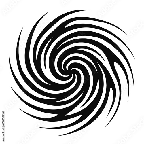 Dynamic Black and White Abstract Spiral Vortex Design Element. Ideal for Graphic Design, Modern Logos, Tribal Tattoo Art, Digital Illustrations, and Contemporary Visuals.