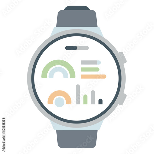 Smartwatch display showing health and fitness tracking data with graphs and charts for wellness monitoring