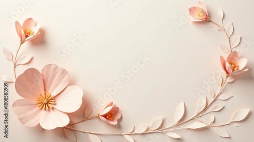 Elegant Peach Blossom Floral Arrangement on Pale Background A Delicate Springtime Design