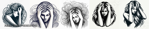 vector image of a woman with a headache on a white background