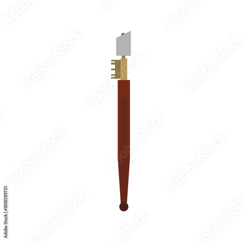 Glass cutter, knife tool isolated on white background. Hand glass cutter with metal body and black cutting element, on isolated background. Corksrew bolt clip scissors flat tool isolated