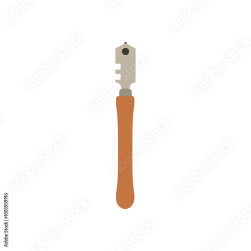Glass cutter, knife tool isolated on white background. Hand glass cutter with metal body and black cutting element, on isolated background. Corksrew bolt clip scissors flat tool isolated