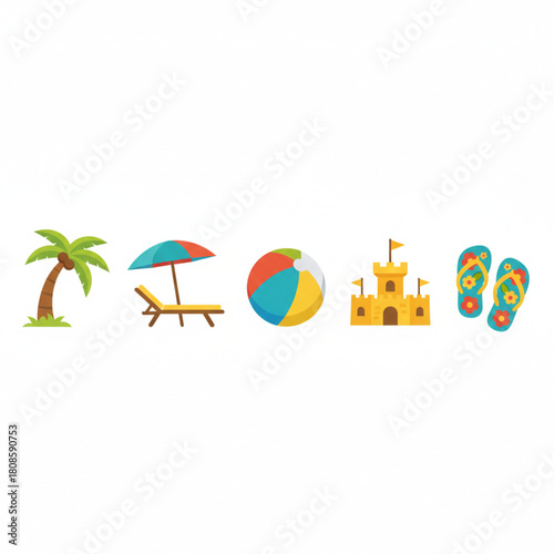 Summer Vacation Icons Beach Essentials for a Tropical Getaway