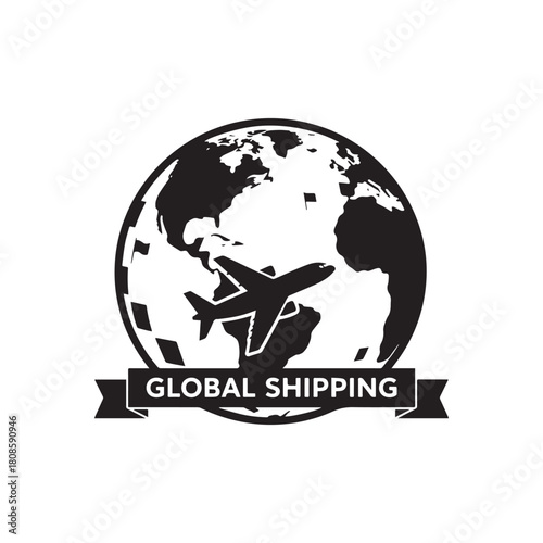 Global Shipping and Air Travel Commercial Airplane Circling the World Globe.