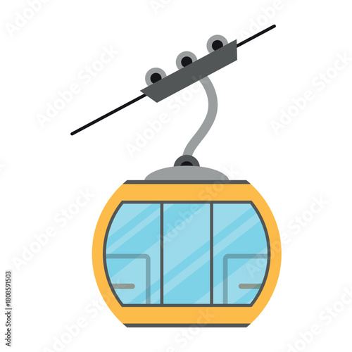 An illustration of a mountain cable car with a bright yellow design that provides scenic rides over rugged terrain.