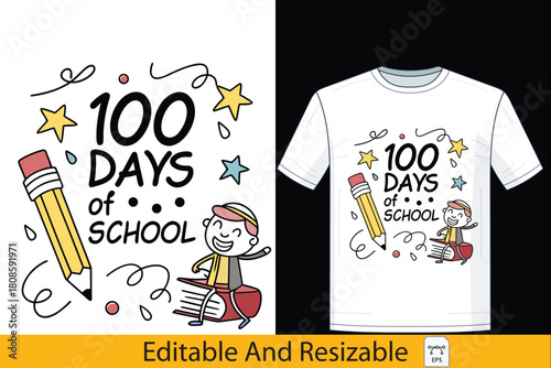 100 Days of School Illustration Celebration of Education milestone school, education, celebration, pencil, achievement, 