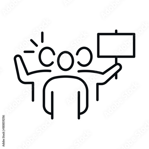 A strike or protest icon depicting a group of people demonstrating with their hands raised and a banner, symbolizing unity and the fight for social change in public spaces.