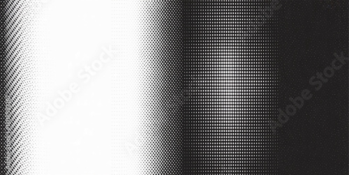 Halftone gradient vector background with digital screen distortion effect in black and white