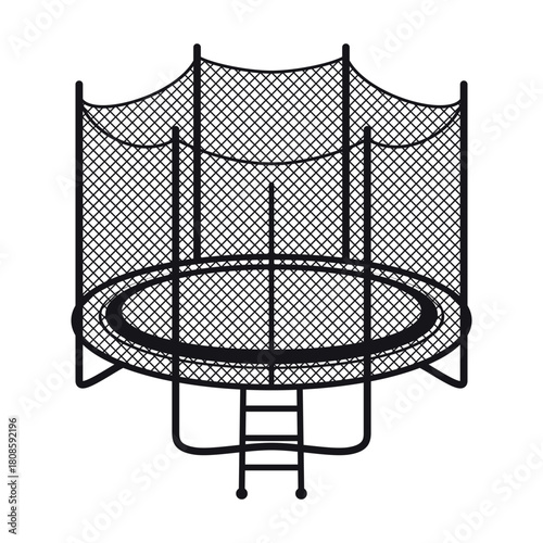 A trampoline icon surrounded by a durable safety net, ideal for outdoor play or recreation areas, ensuring safety while jumping.