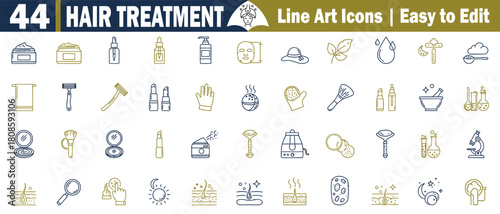 Hair Treatment Line Icons: Beauty, Care, Spa, Styling, and Salon Services Vector Symbol Set for Fashion, Aesthetics, and more vector illustration. 