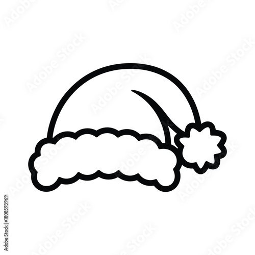 Simple black and white outline of a santa claus hat