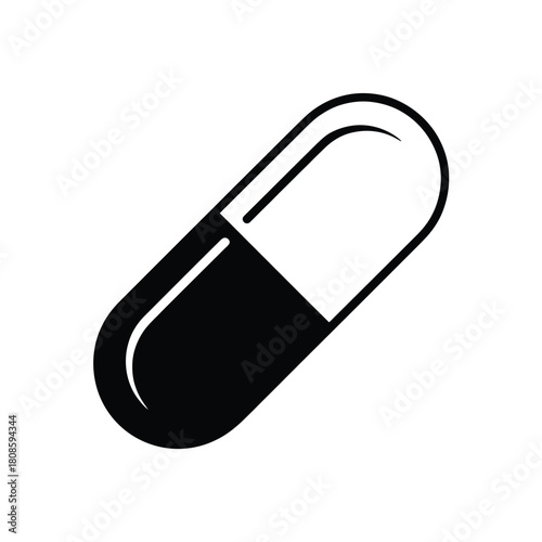 Simple black and white capsule icon on white background