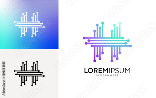 "H" initial logo. Technology logo template. Smart computers. Internet. Machine intelligence.