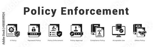 Policy Enforcement Modern and clean web banner illustration featuring thematic icons for visual communication